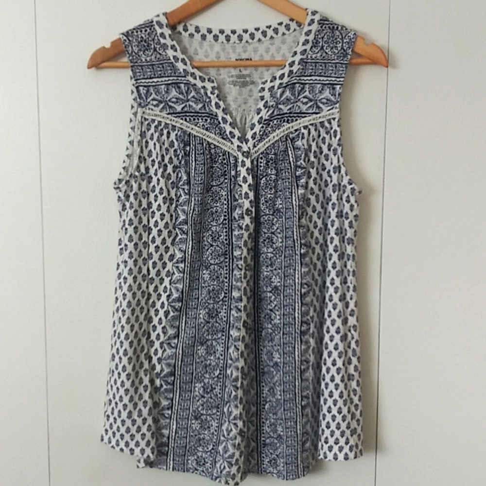 Sonoma button down blue print tank top size large